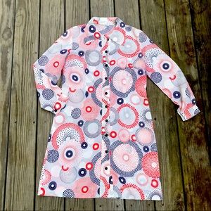 Vintage 60s mod psychedelic button down shirt dress w/ Peter Pan collar